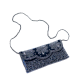 Handcrafted Velvet Beaded Clutch Bag with Chain Strap in Navy Blue Floral Design